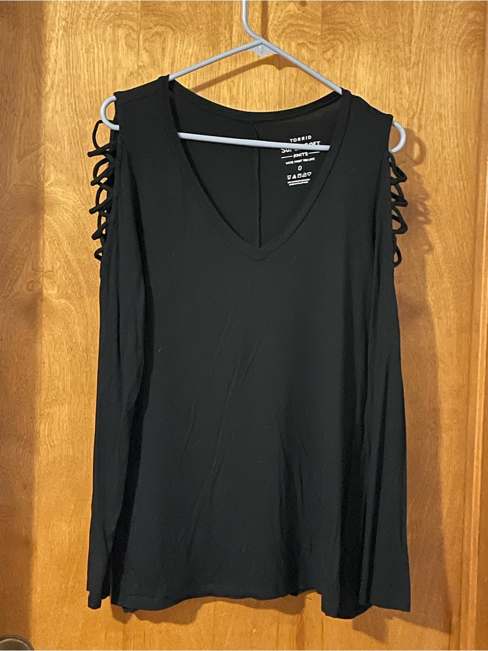 torrid Black V-Neck Cold-Shoulder Lace-Up Tank